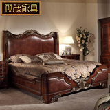 欧式全实木双人床1.8婚床 美式真皮床1.5 2.2米现货床 金银箔大床