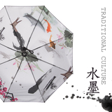 创意中国风水墨画文艺青年遮阳黑胶晴雨伞三折防紫外线油画女生潮