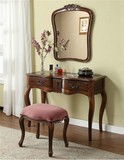 化妆桌梳妆台卧室美式欧式带抽 镜子妆凳三件套组合简约实木家具