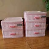 韩国抽屉收纳盒小物桌面化妆品首饰收纳盒卡通可爱粉色三层收纳箱
