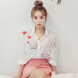 韩国代购chuu 夏季新款甜美小女生精致刺绣图案气质衬衫