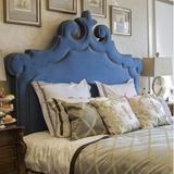 美式实木软包双人床 新古典 法式欧式实木软包床 复古蓝色布艺床
