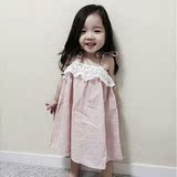 韩国童装代购2016夏季进口正品女童儿童棉甜美可爱吊带花边连衣裙