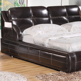 黑色牛皮床 咖啡色真皮床 厚皮双人软床 1.5米1.8 现代简约时尚床