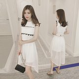 2016韩版时尚修身显瘦无袖雪纺套装女 夏季高腰半身裙百搭两件套