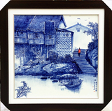景德镇陶瓷器名家手绘青花山水瓷板画墙壁挂画艺术收藏品礼品赠送