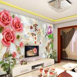 3D玉雕牡丹玫瑰花家和富贵电视背景墙无缝无纺布墙布墙纸壁画壁纸