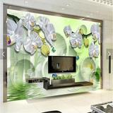 3D立体银白蝴蝶兰欧式现代简约电视背景墙壁纸壁画无纺布墙纸客厅