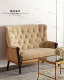 欧式高档实木布艺沙发椅欧式雕花双人沙发咖啡椅小户型家具可定制