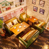 美式咖啡厅沙发桌椅 咖啡馆 甜品店  西餐厅双人皮沙发卡座组合