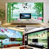 荷花中式3d立体影视墙纸壁画客厅沙发电视背景墙壁纸山水风景画