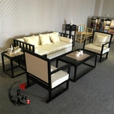 新中式客厅沙发茶楼布艺沙发组合售楼处单人三人沙发样板房定制