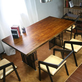 会议桌长桌子 个性创意铁艺实木书桌电脑桌职员办公桌洽谈工作台