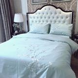 外贸原单纯棉四件套双人纯色刺绣床单被罩1.51.8米床上四件套