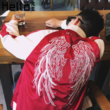 天使翅膀刺绣花夹克男秋季宽松型拼色棒球衣韩版青少年收口袖外套