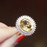 天然黄水晶戒指女石榴石 S925纯银镶彩色宝石开口指环镀18K玫瑰金