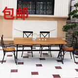 美式实木餐桌西餐厅长桌子做旧铁艺咖啡厅休闲桌椅组合餐厅桌椅
