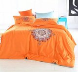 欧美高档60支埃及长绒棉贡缎四件套全棉家纺简约橙色床上用品1.8