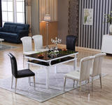 简约现代钢化玻璃餐桌餐台小户型餐厅配套餐桌椅组合双层金属方桌