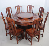 红木家具酸枝木餐桌圆桌非酸本色中式仿古圆台实木餐桌椅组合特价