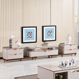 现代客厅简约大理石电视机柜茶几组合 钢化可伸缩玻璃电视柜地柜