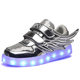 儿童LED灯鞋童鞋发光鞋男童休闲鞋女童USB充电闪光鞋带翅膀跑步鞋