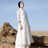 2016夏季改良汉服女仙女范中式民族风古装长袍古琴禅服白色连衣裙