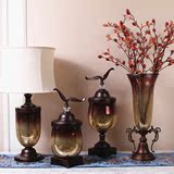 欧式美式新古典创意玻璃摆件样板房客厅家居软装饰品摆设台灯花瓶
