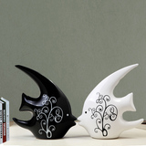 景德镇家居饰品客厅装饰摆件创意礼物陶瓷工艺黑白情侣燕子鱼包邮