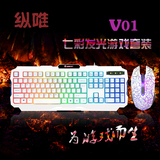 七彩键盘鼠标套装 有线家用白色背光磨砂游戏电脑笔记本英雄联盟