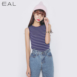 EAL夏季新款韩版修身套头条纹打底针织衫无袖紧身小背心女夏L101