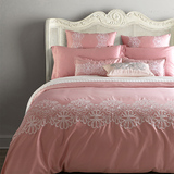 欧式美式别墅样板房绣花四件套床上用品全棉被套纯棉床单家纺纯色