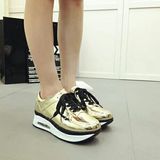 圣张可新款女鞋6007-1韩版系带金属色运动鞋气垫鞋休闲跑鞋潮流