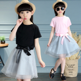 童装女童夏装2016新款套装韩版儿童纯棉短袖T恤公主网纱裙两件套