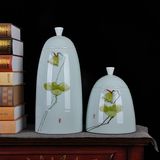 景德镇陶瓷器青瓷手绘储物罐 高档现代中式花瓶家居装饰玄关摆件