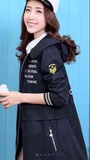 2016新款女装学院风少女中长风衣韩版修身抽绳连帽学生外套包邮