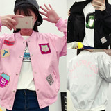 包邮 2016新款韩版女装个性字母贴标刺绣字母印花长袖外套女