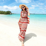 泰国海边度假必备波西米亚气质雪纺长裙沙滩裙修身露肩圆领连衣裙