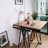 美式铁艺实木多功能变形桌升降折叠伸缩餐桌创意梯形长方形置物架