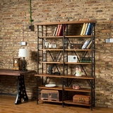 美式loft实木置物架复古创意铁艺隔板钢木书架做旧博古展示架收纳