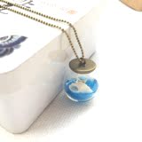 天然海星贝壳蓝色海洋玻璃球项链 原创手工饰品 森女生日礼物