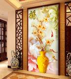 中式3D壁画   玉兰花瓶玄关过道走廊立体
