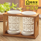 陶瓷筷子筒筷架沥水盒创意韩式双筷筒餐具笼/架骨瓷厨房用品包邮
