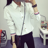 16春秋装新款韩版修身显瘦长袖衬衫女学生学院风薄款纯棉白色衬衣