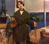 2016韩国新款韩版毛呢外套女装大衣宽松肥大呢子中长款纯色正品潮