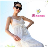 白色沙滩裙 韩版夏季吊带蕾丝连衣裙波西米亚长裙蜜月海边度假裙