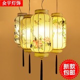 中式布艺现代火锅创意仿古手绘长灯笼吊灯过道茶楼餐厅笼型宫灯具
