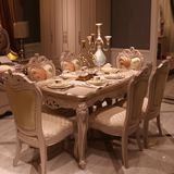 欧式餐桌椅组合 6人餐桌 小户型实木雕花餐桌 新古典奢华餐桌椅