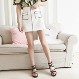 夏季韩版学院风口袋高腰包臀A字裙裙子白色雪纺半身裙显瘦短裙女
