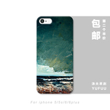 暴风海洋iphone6s7文艺油画手机壳6s7plus苹果原创苹果5se保护壳